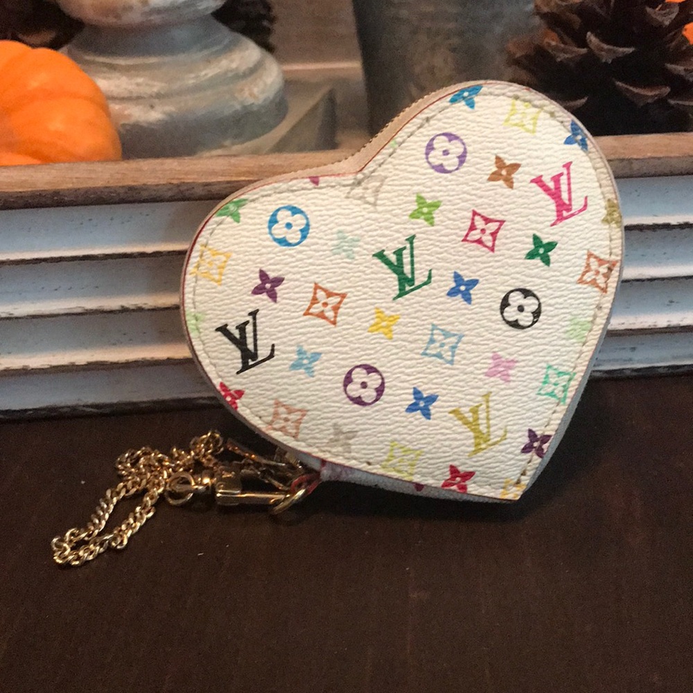 Louis Vuitton multicolor heart shaped coin pouch